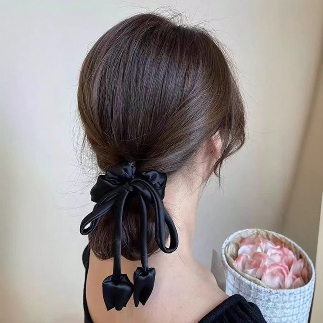 Korean-style tulip ribbon scrunchie, fragrant style tassel hair tie, fabric hair rope hair accessory