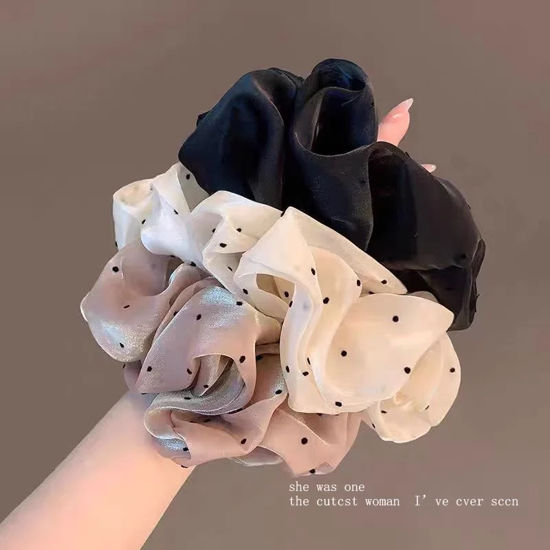 French-style polka dot oversized scrunchie pearlescent yarn gradient elegant bun hair tie ponytail hair rope hair accessory