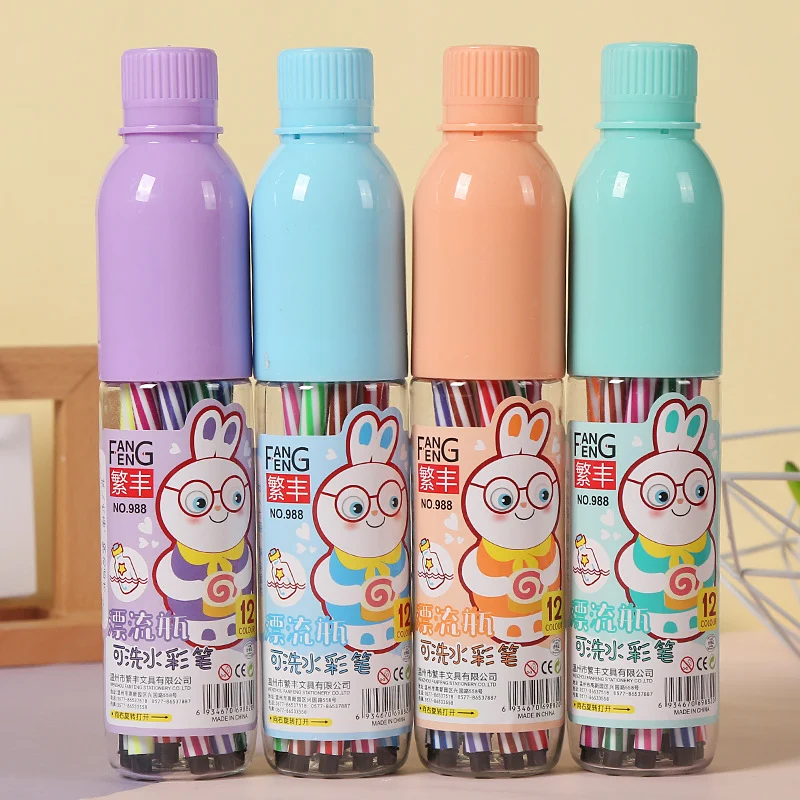 ขวดลอยน้ำ Douyin 12/24/36 สี ปากกาสีน้ำสำหรับนักเรียน ชุดสีสำหรับเด็กอนุบาล ชุดของรางวัลสำหรับการวาดภาพ