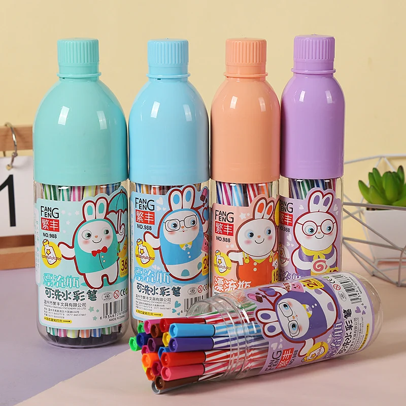 ขวดลอยน้ำ Douyin 12/24/36 สี ปากกาสีน้ำสำหรับนักเรียน ชุดสีสำหรับเด็กอนุบาล ชุดของรางวัลสำหรับการวาดภาพ