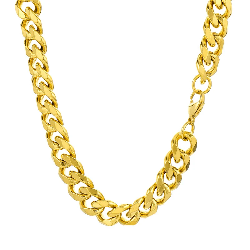 European and American fashion hip-hop titanium steel chain jewelry, six-sided polished Cuban necklace, Miami chain, jewelry for men and women
