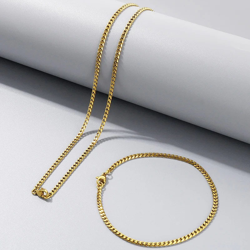European and American fashion hip-hop titanium steel chain jewelry, six-sided polished Cuban necklace, Miami chain, jewelry for men and women