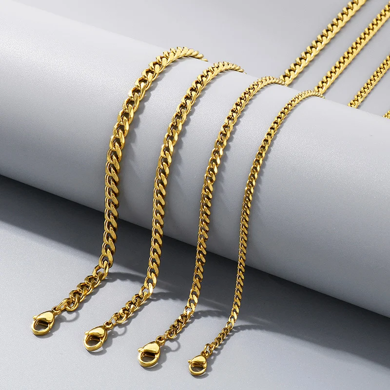 European and American fashion hip-hop titanium steel chain jewelry, six-sided polished Cuban necklace, Miami chain, jewelry for men and women