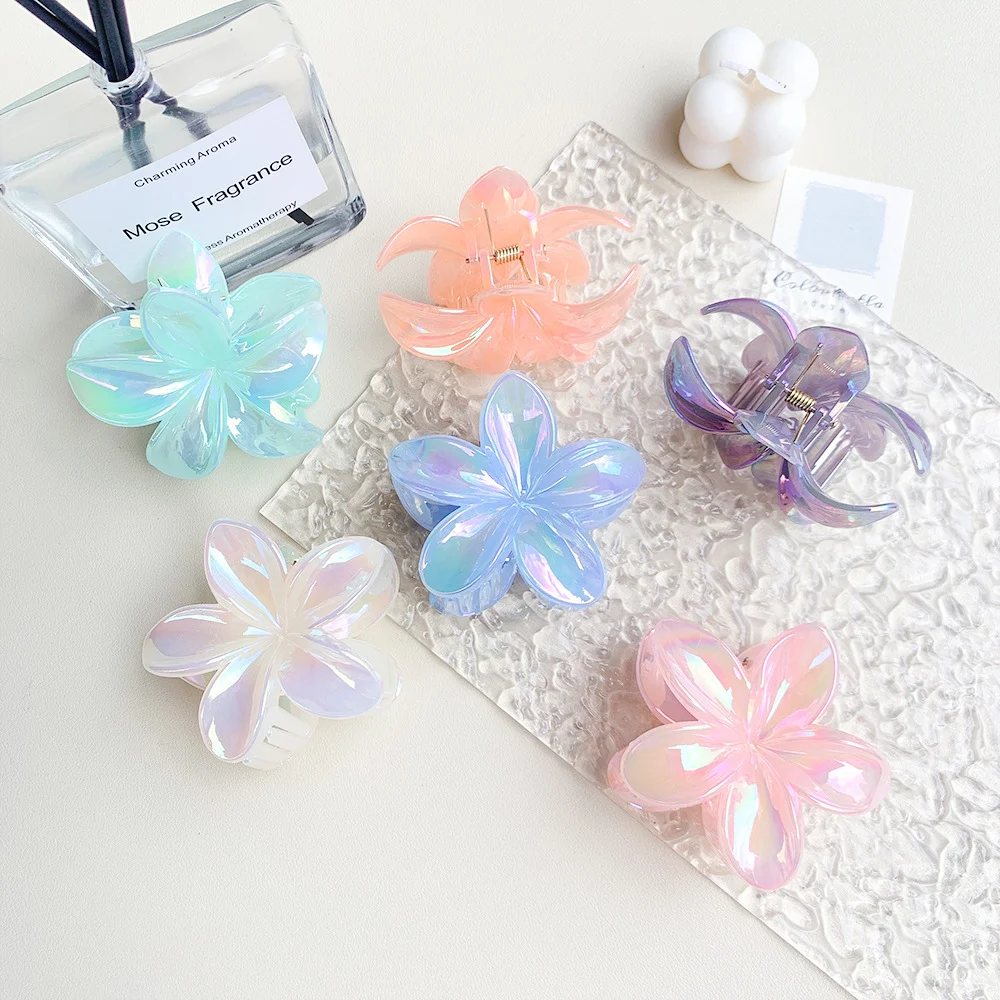 Colorful jelly plumeria hair claw clip sweet girly heart flower hair clip spring summer shark clip hair accessory