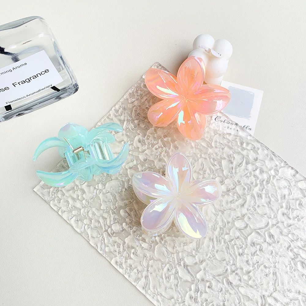 Colorful jelly plumeria hair claw clip sweet girly heart flower hair clip spring summer shark clip hair accessory