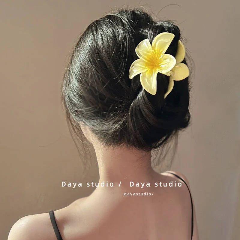 Summer beach colorful flower hair accessory gradient plumeria claw clip shark clip European and American style hair clip