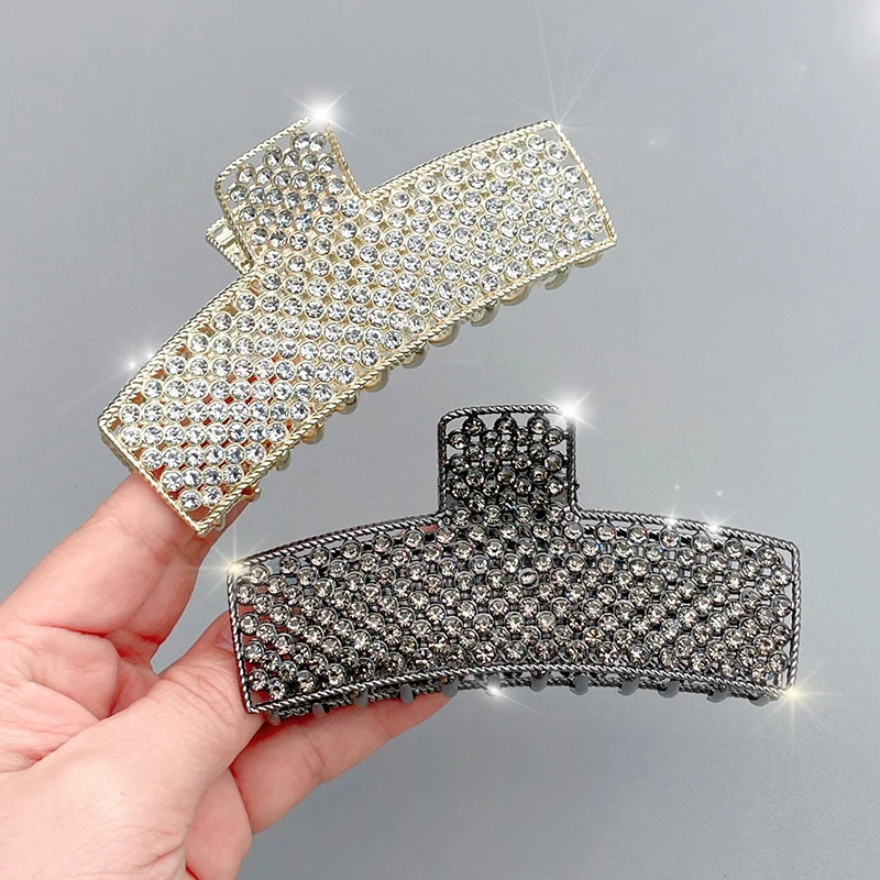 Korean-style full rhinestone metal hair claw clip vintage hair clip large hair claw hairpin updo shark clip