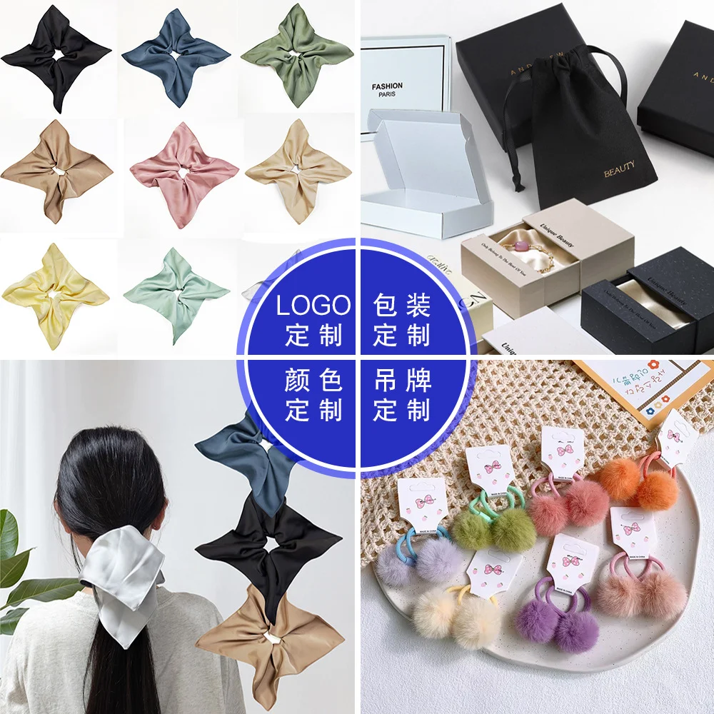 Satin square scarf hair tie hair rope girly four-corner scrunchie French-style hair accessory