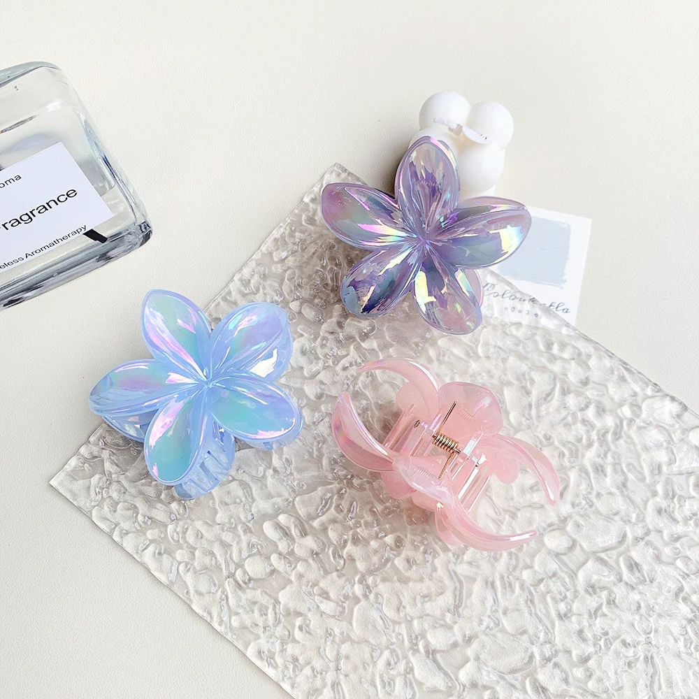 Colorful jelly plumeria hair claw clip sweet girly heart flower hair clip spring summer shark clip hair accessory