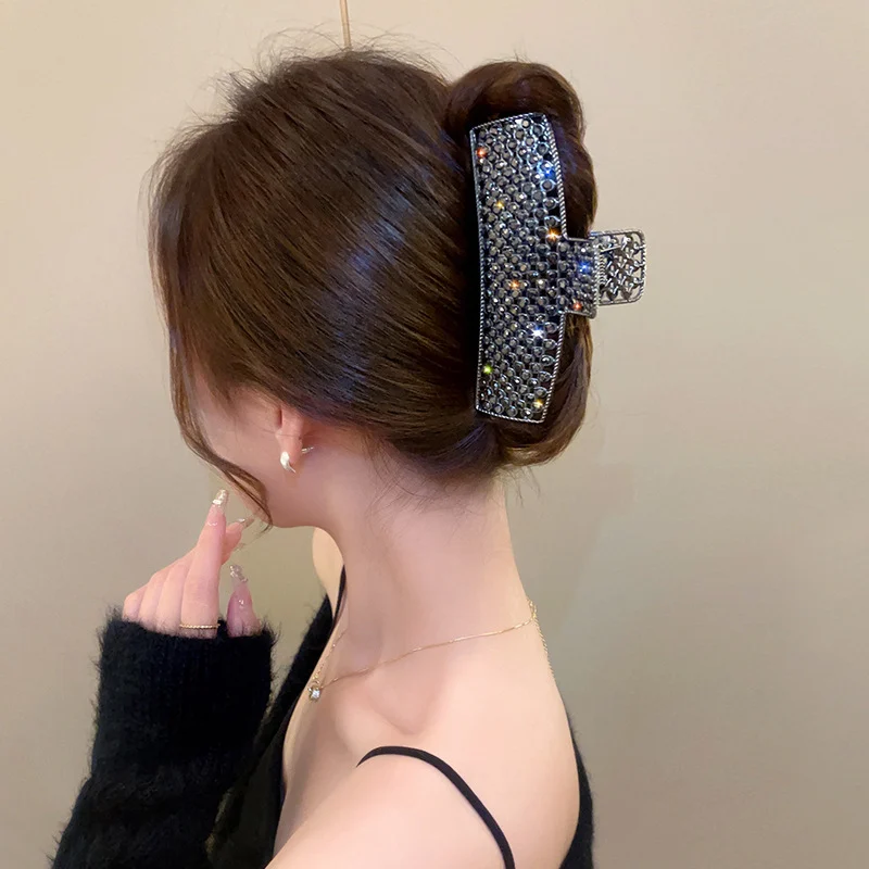 Korean-style full rhinestone metal hair claw clip vintage hair clip large hair claw hairpin updo shark clip