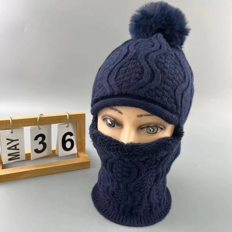 Hat and scarf integrated set hat wool fleece-lined one-piece hat unisex knit hat ear protection windproof warm woolen yarn