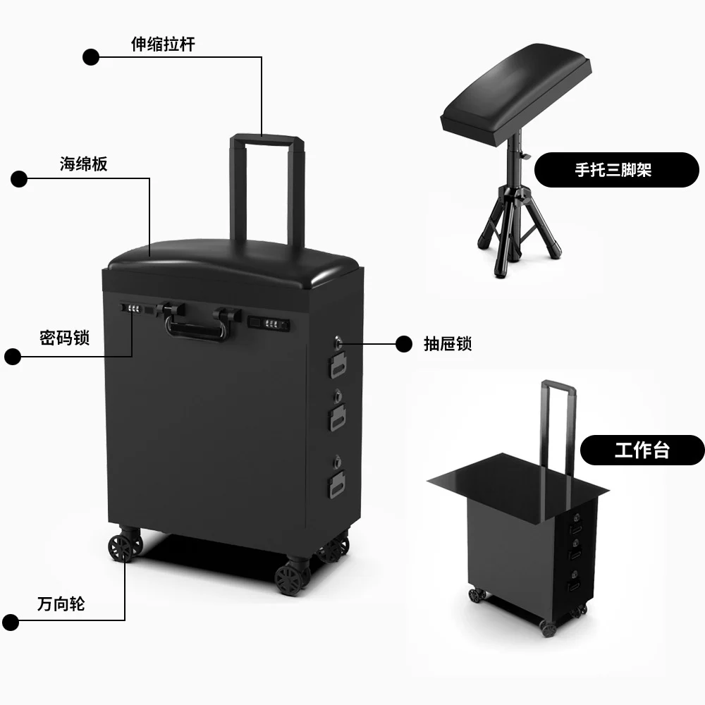 Hộp đựng dụng cụ xăm Hộp kéo dụng cụ xăm Vali xăm có thể thu gọn kèm giá đỡ tay cầm Hộp lưu trữ di động