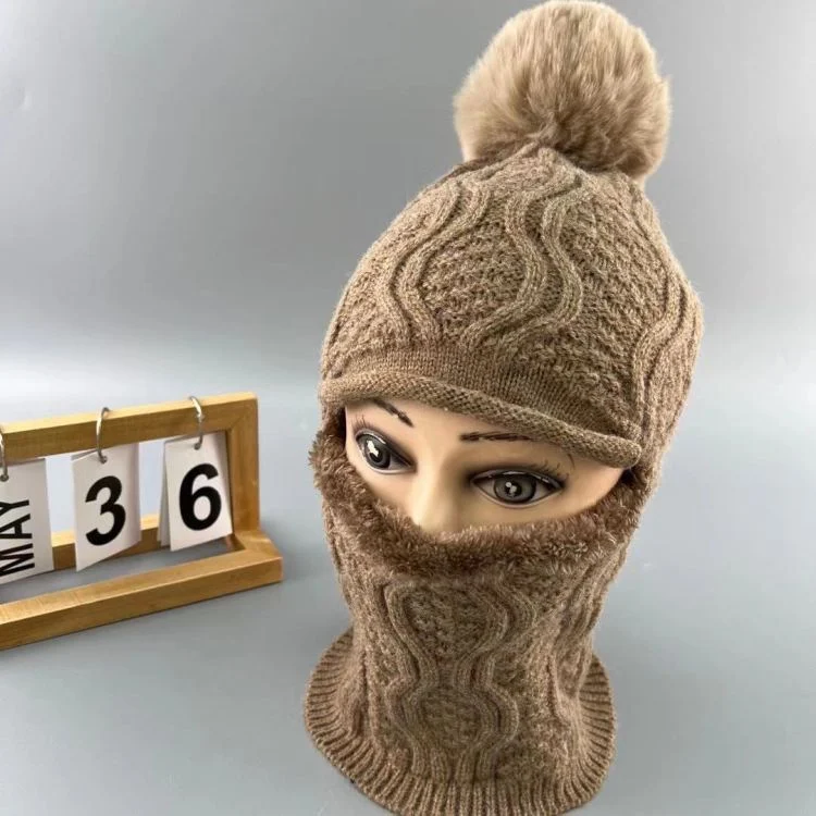 Hat and scarf integrated set hat wool fleece-lined one-piece hat unisex knit hat ear protection windproof warm woolen yarn