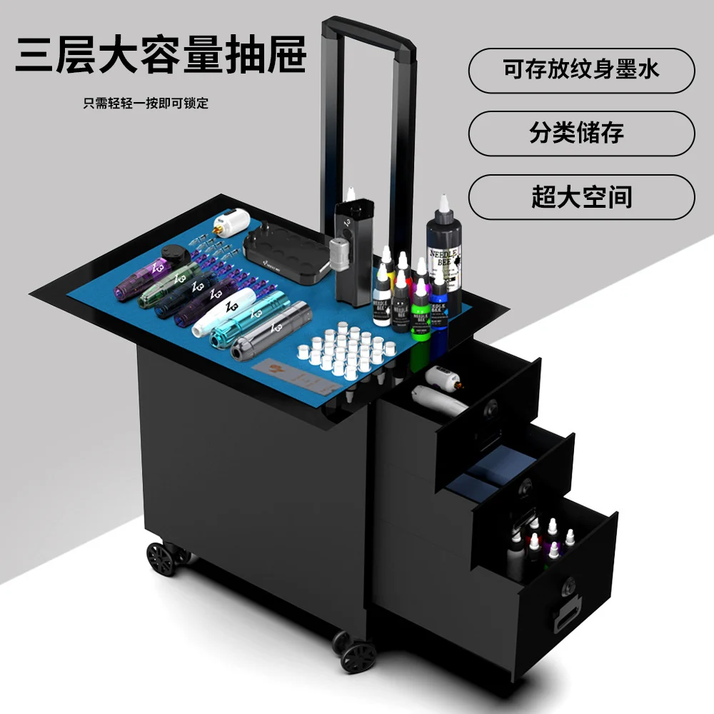 Hộp đựng dụng cụ xăm Hộp kéo dụng cụ xăm Vali xăm có thể thu gọn kèm giá đỡ tay cầm Hộp lưu trữ di động