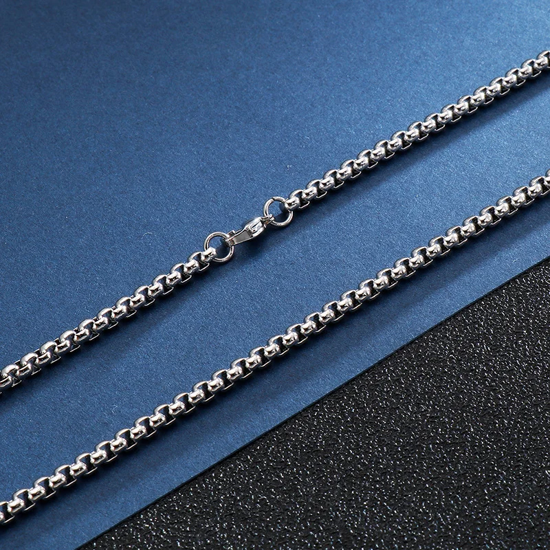 Trendy Men's Accessories European and American Stainless Steel Square Pearl Necklace Men's Titanium Steel Necklace Chain