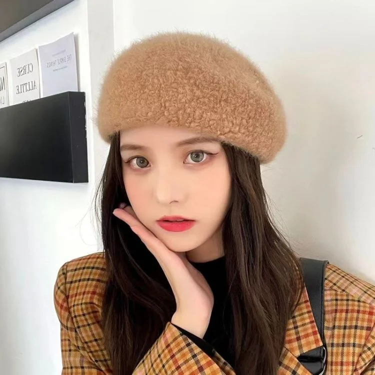 หมวกเบเรต์ผู้หญิง ฤดูใบไม้ร่วงฤดูหนาว สไตล์เกาหลี หมวกกันหนาว สไตล์ญี่ปุ่น หมวกทรง fedora สไตล์อังกฤษ เข้ากับทุกชุด หมวกทรงจิตรกร วัสดุขนแกะ