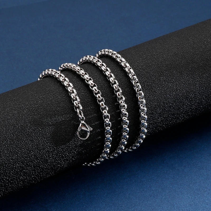 Trendy Men's Accessories European and American Stainless Steel Square Pearl Necklace Men's Titanium Steel Necklace Chain