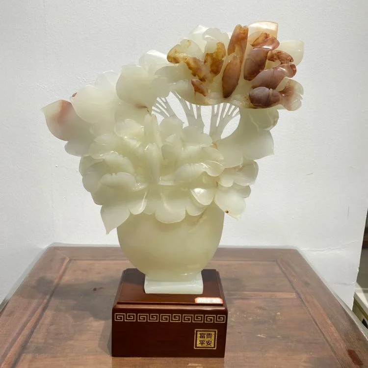 ดอกไม้บานร่ำรวย สันติสุขมงคล ของประดับหยกธรรมชาติ เปิดร้าน ย้ายบ้าน ของขวัญ งานหัตถกรรม