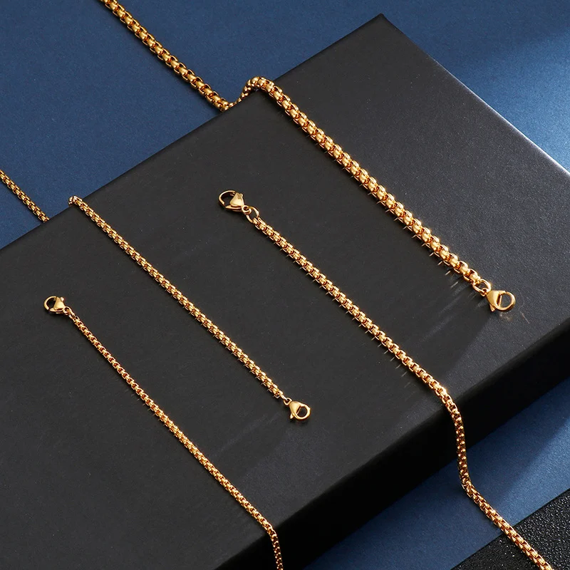 Trendy Men's Accessories European and American Stainless Steel Square Pearl Necklace Men's Titanium Steel Necklace Chain