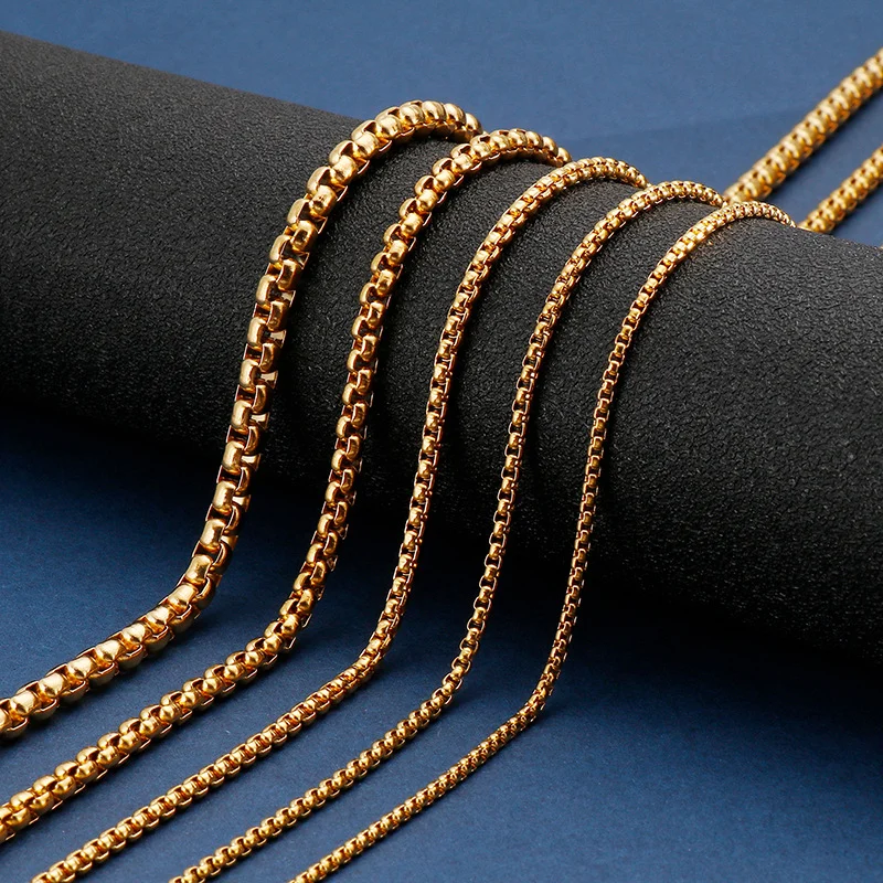 Trendy Men's Accessories European and American Stainless Steel Square Pearl Necklace Men's Titanium Steel Necklace Chain